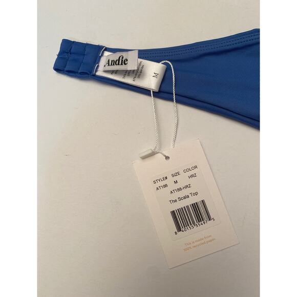 NWT ANDIE Bikini Top Size Medium The Scala Blue Strapless V Cut - Picture 2 of 5